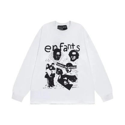 Washed Casual Hoodie Sweatshirt — Unisex Loose-Fit Street Style Crew Neck with Lip Print Letter Design, Vintage Comfortable Top