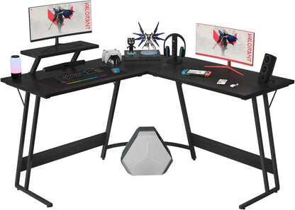 PC Gaming Desk with Large Monitor Riser – L-Shaped Corner Desk, Sturdy Writing Workstation for Office & Computer