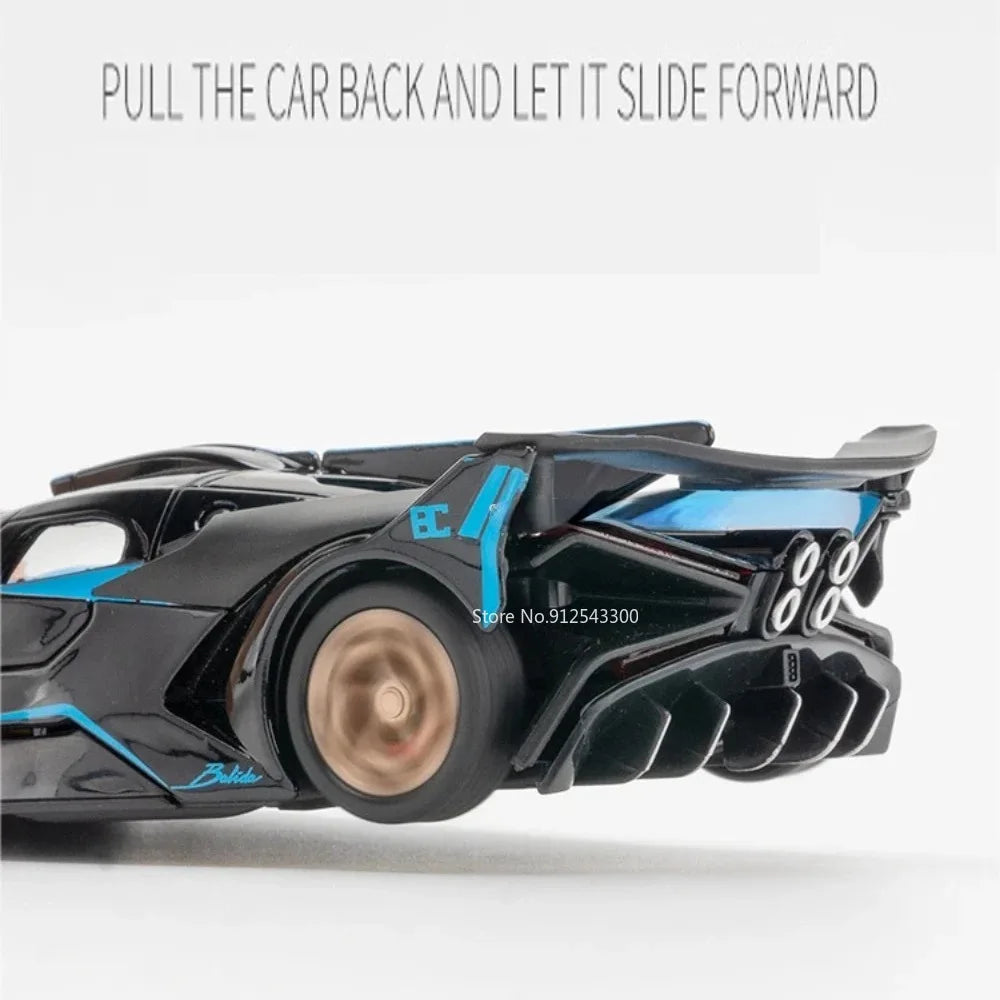 1/32 Bugatti Bolide Alloy Sports Car Model — Diecast Metal Vehicle with Sound & Light, Pull-Back Toy for Boys
