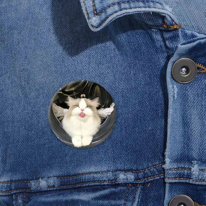 50mm Tinplate Cat Meme Button Pins – Funny Round Brooch Lapel Badge for Hats, Bags & Kids Gifts