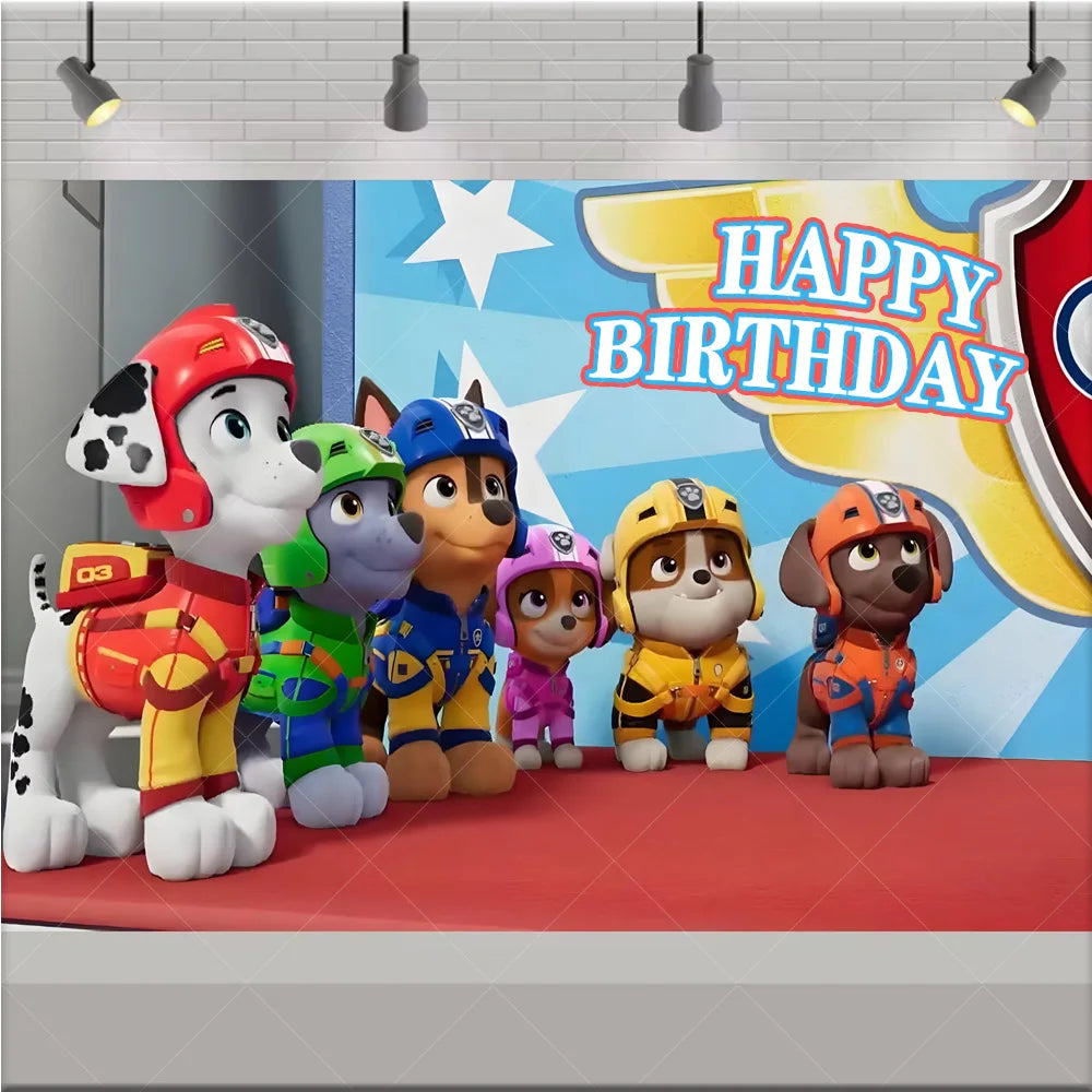 PAW Patrol Anime Birthday Party Backdrop – Puppy Dog Photography Background Cloth for Kids Birthday & Baby Shower Decorations Boy Gift