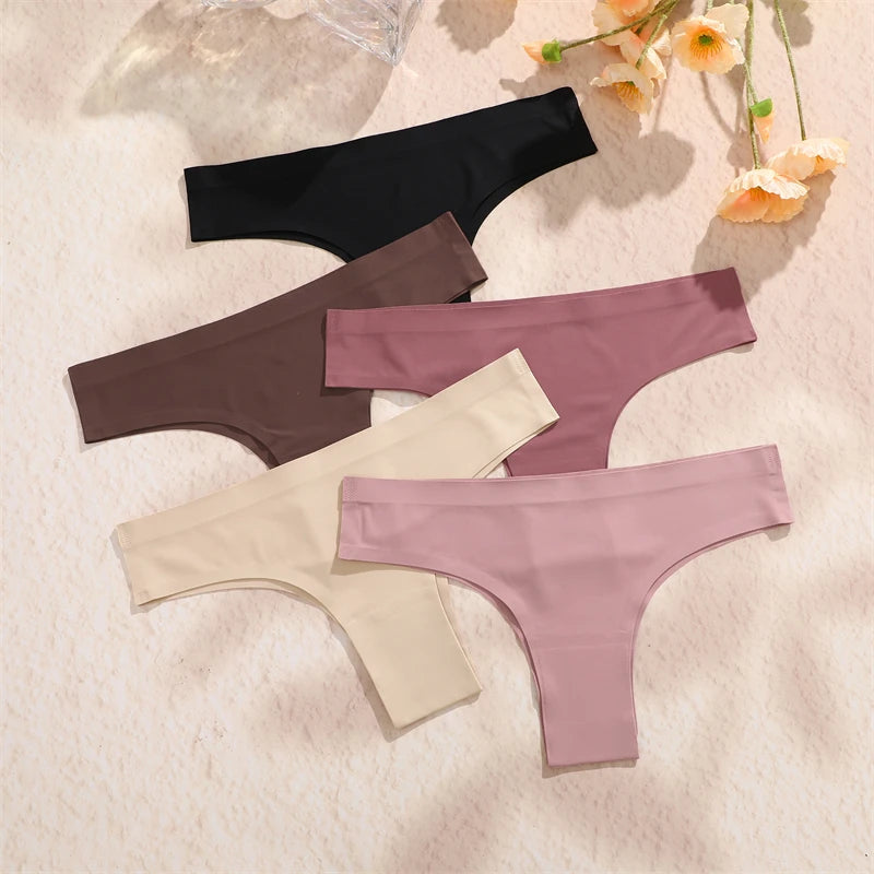 3PCS Seamless Maillard Ultra-Thin Brazilian Panties for Women – Ice Silk Low Waist G-String, Sexy Solid Underwear