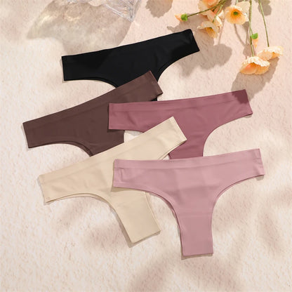 3PCS Seamless Maillard Ultra-Thin Brazilian Panties for Women – Ice Silk Low Waist G-String, Sexy Solid Underwear