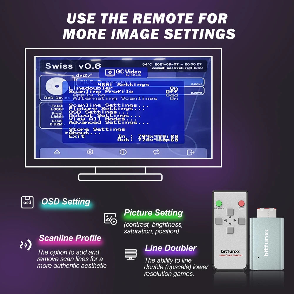 Bitfunx GC2HDMI Adapter – Digital AV to HDMI Converter for Nintendo GameCube NGC DOL-001 Console