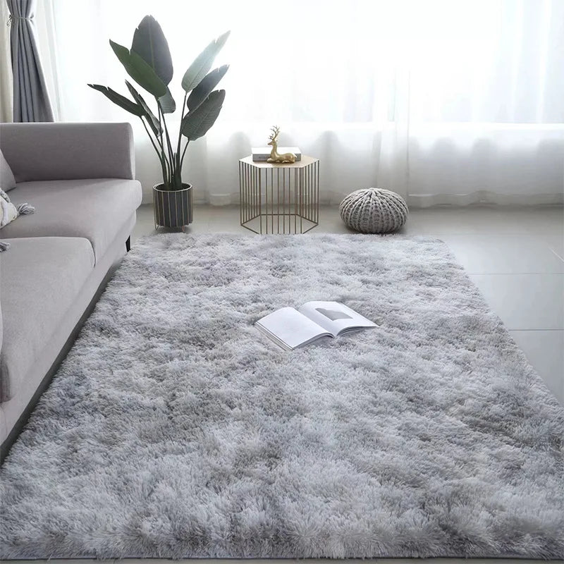 VIKAMA Black Plush Shag Area Rug – Soft Fluffy Furry Carpet for Bedroom, Living Room & Bedside