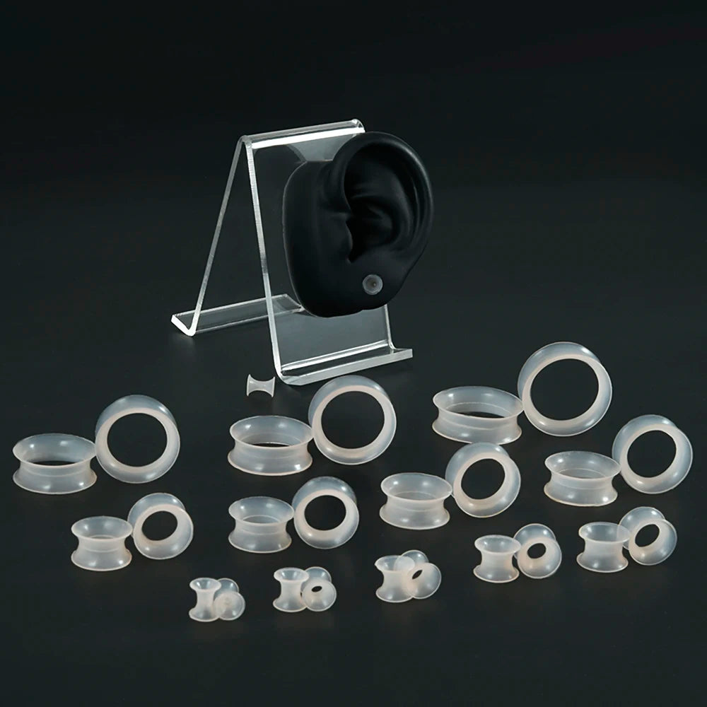 Pair Soft Flexible Ear Tunnels – Double Flare Flesh Tunnel Ear Plugs, Thin Silicone Gauge Expander Earrings for Stretched Ears