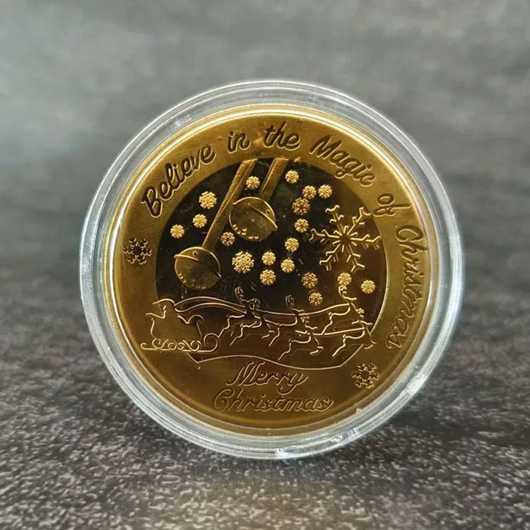 Merry Christmas Wishing Coin – Metal Commemorative Gift for Kids Xmas Eve Holiday Present