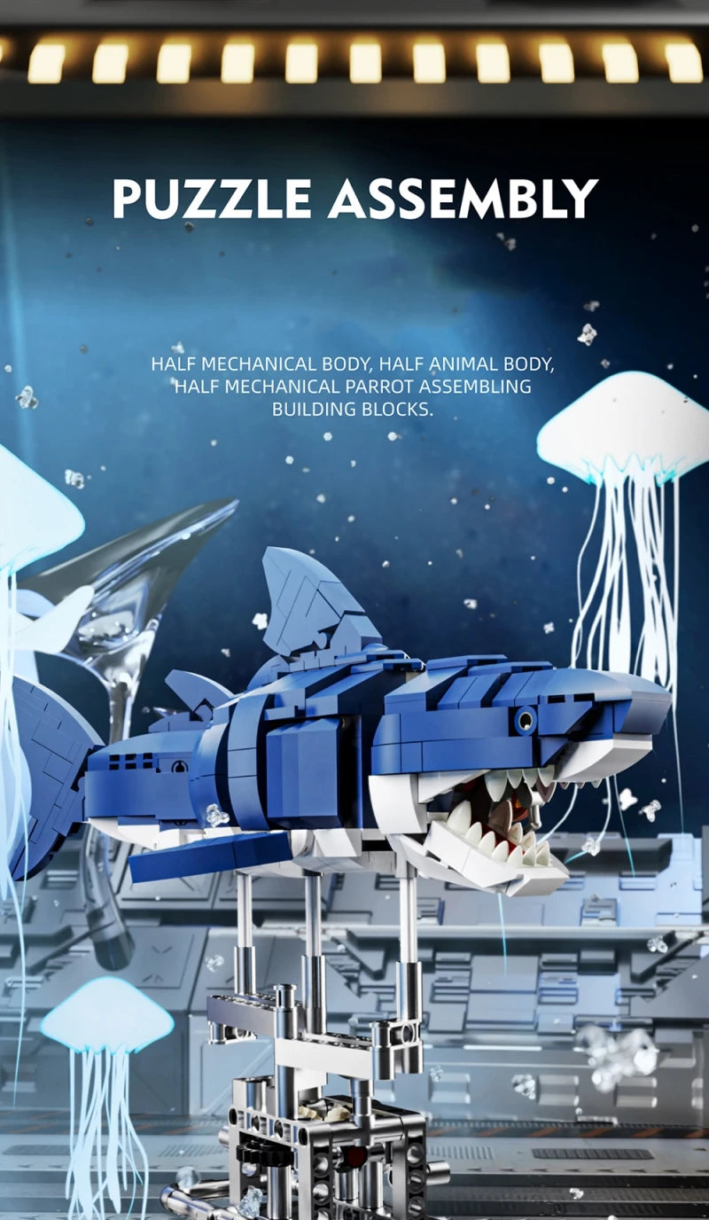 Mechanical Sea Animal Building Blocks Toy – Whale Shark, Octopus, Piranha & Manta Ray with Motor and Lights for Kids