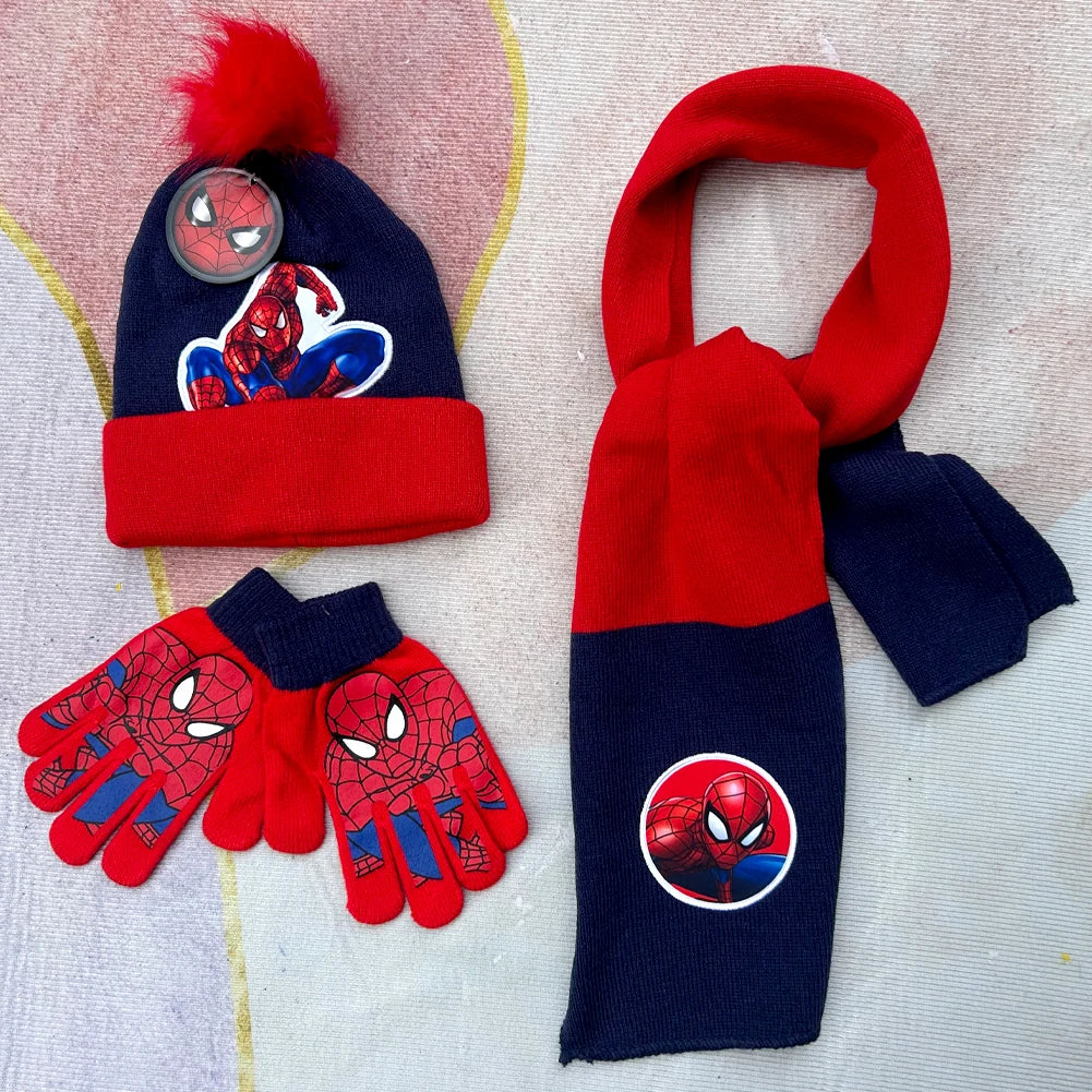 Spider-Man Cosplay Hat & Accessories - Cartoon Knitted Scarf, Warm Gloves & Christmas Cap for Boys and Girls