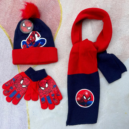 Spider-Man Cosplay Hat & Accessories - Cartoon Knitted Scarf, Warm Gloves & Christmas Cap for Boys and Girls