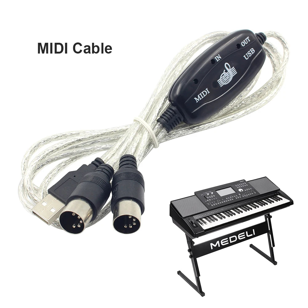 USB MIDI Cable Interface - USB to MIDI IN/OUT Converter Adapter for Keyboard, PC Audio & Music Recording