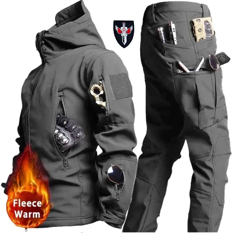 Men's Tactical Winter Set – Windproof Waterproof Soft Shell Jacket & Sharkskin Work Pants | Multi-Pocket Outdoor Suit