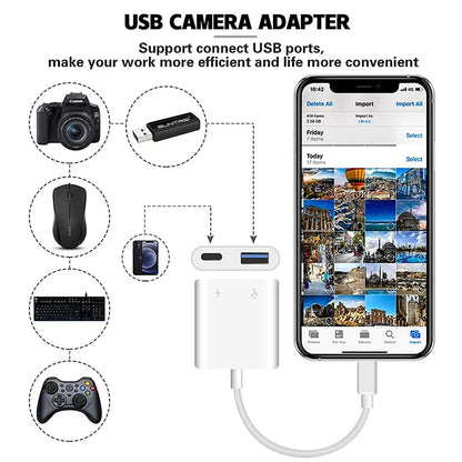 OTG Adapter for iPhone – Lightning to USB 3.0 Converter for iPhone 14/13/12/11/XR/8 Plus, Supports Mouse, Keyboard, Camera & Card Reader