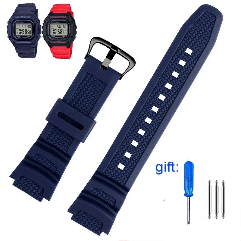 Rubber Silicone Watch Band for Casio F-108WH W-216H W-218H W-215 W-752 W-S200H SGW-400/500H - Waterproof Resin Replacement Strap