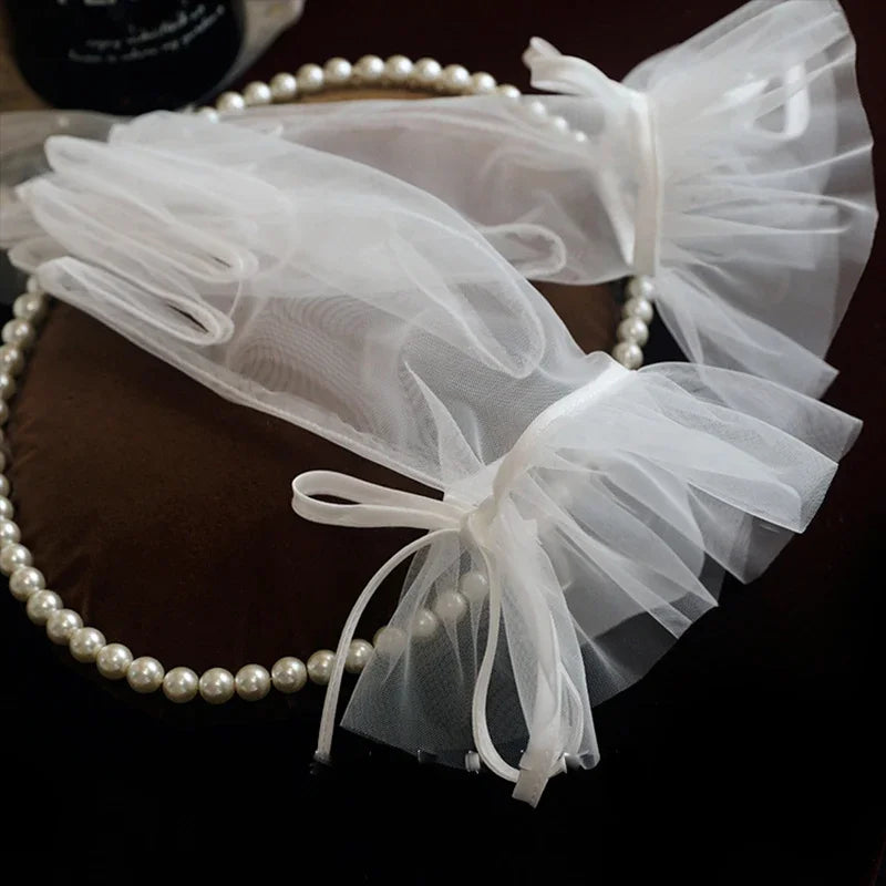 Transparent Mesh Tulle Gloves - Sheer Short Party, Wedding & Lolita Gloves
