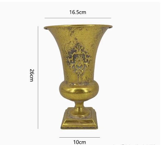 European Retro Iron Goblet Vase — Metal Flowerpot for Home, Living Room, Hotel & Flower Arrangement Decor