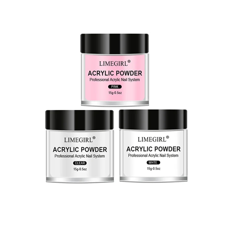 40ml Crystal Liquid & 45ml Acrylic Powder Set – Pink, White, Transparent Acrylic Powder Kit for Beginners Nail Art