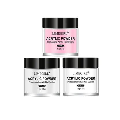 40ml Crystal Liquid & 45ml Acrylic Powder Set – Pink, White, Transparent Acrylic Powder Kit for Beginners Nail Art