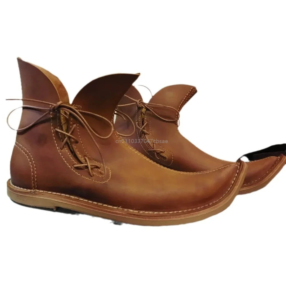 Medieval Renaissance Elf Ankle Boots - Pointed Lace-Up Pirate Cosplay Shoes for Men & Women