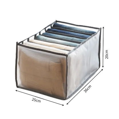 7-Grid Jeans Storage Box — Closet & Wardrobe Drawer Organizer for Clothes, Pants, and Socks Separation