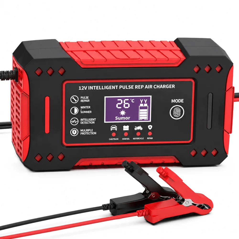 6A 12V Smart Battery Charger – Intelligent Car and Motorcycle Lead-Acid Battery Charger with LCD Display and Repair Mode