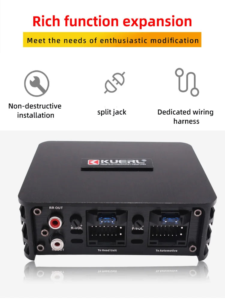 Class AB 4x60W Car Power Amplifier – Non-Destructive Installation DSP for Android Large Screen Car Audio Speakers