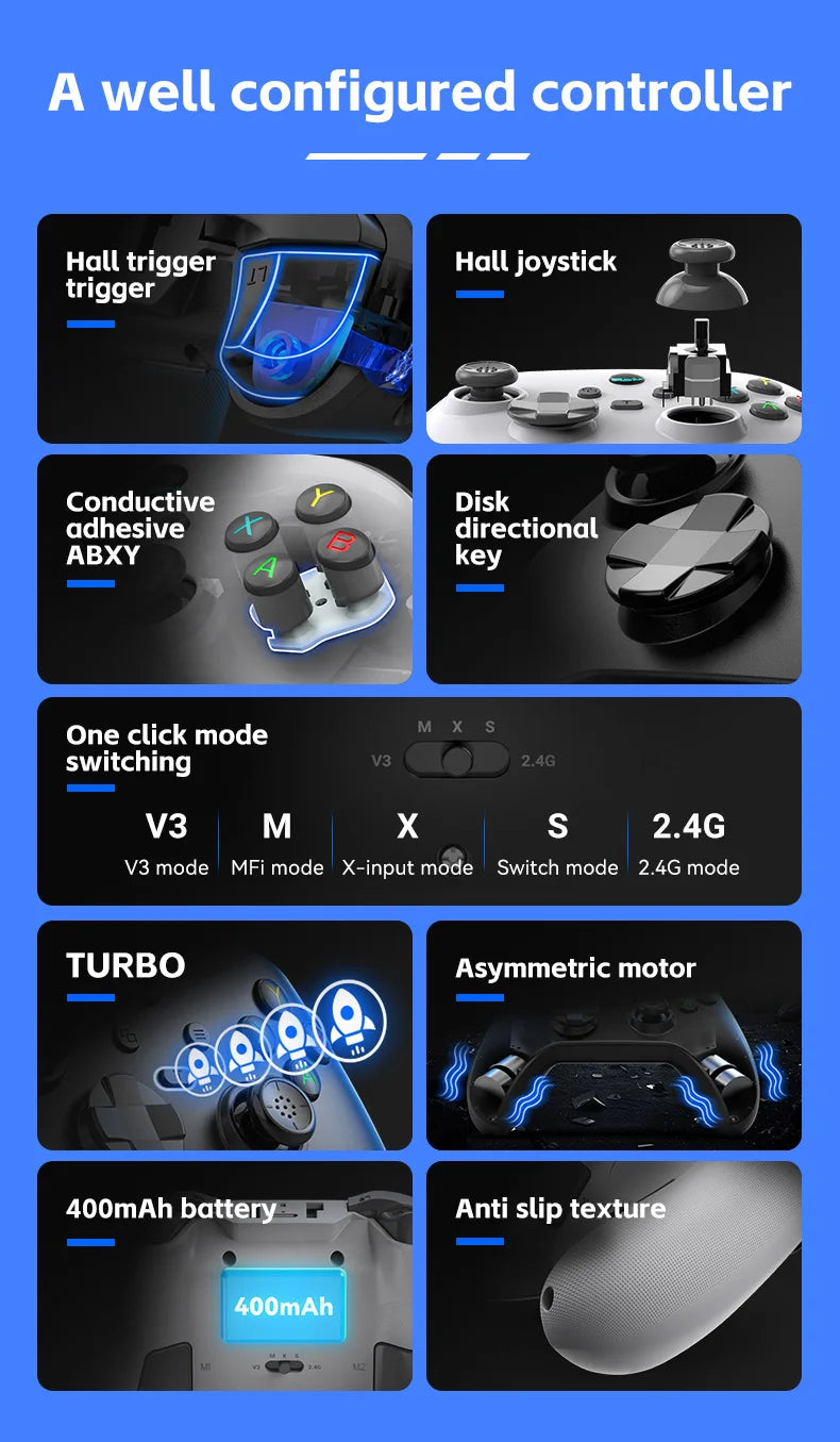 G6 Mobile Game Controller for Switch, iOS, Android & PC with Hall Effect Joystick – Cloud & Streaming GamePad