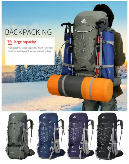 75L Camping & Hiking Backpack with Rain Cover - Outdoor Travel, Trekking & Climbing Rucksack for Men