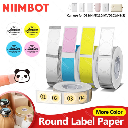 Round Niimbot Transparent Label Paper – D11/D110/D101 Adhesive Name Tag Stickers for Thermal Printing, Marking & Etiquetas