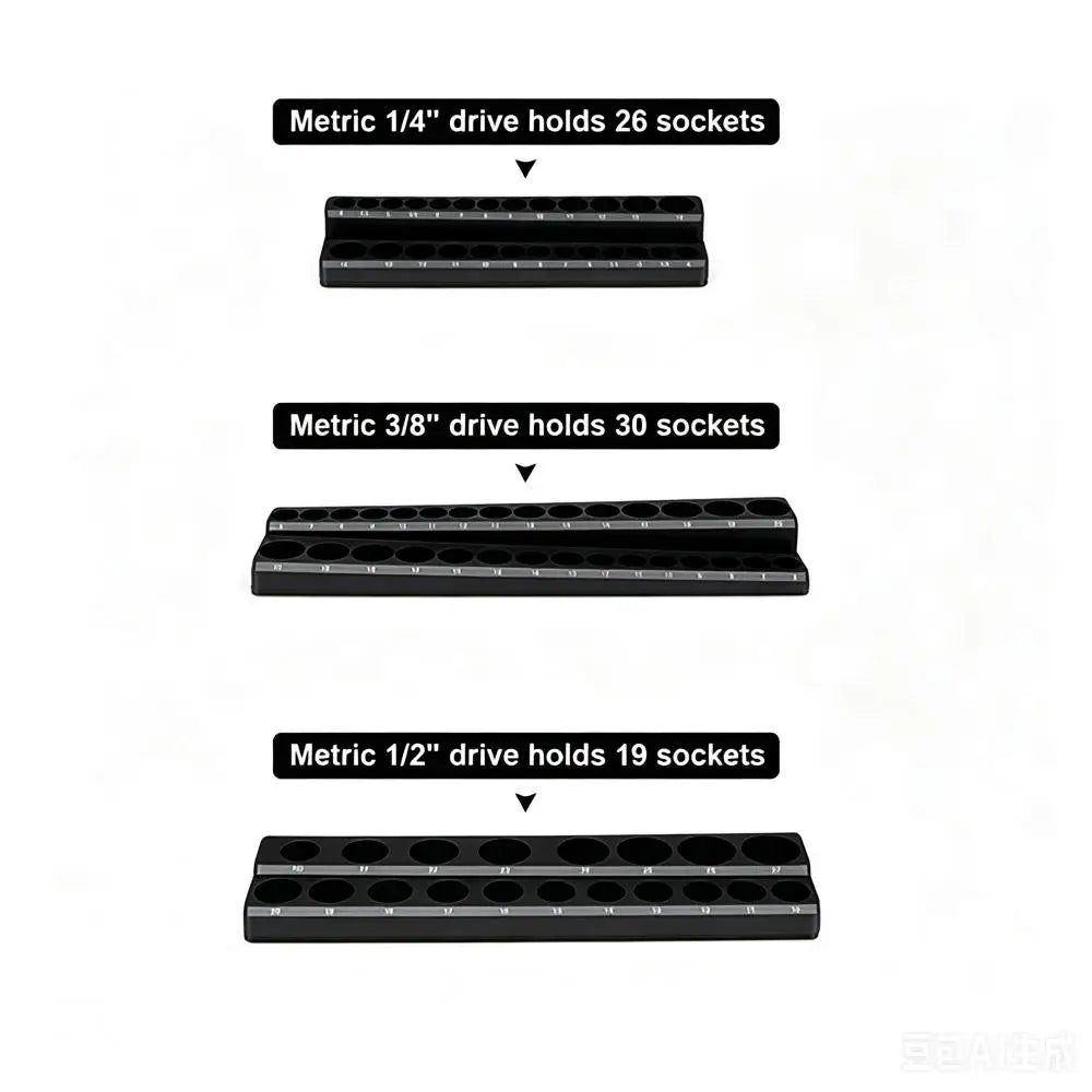Magnetic Socket Holder Organizer - Metric & SAE Storage Rack for 1/4", 3/8" & 1/2" Drive Sockets