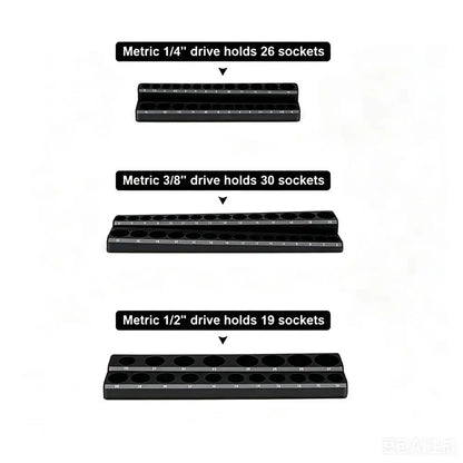 Magnetic Socket Holder Organizer - Metric & SAE Storage Rack for 1/4", 3/8" & 1/2" Drive Sockets