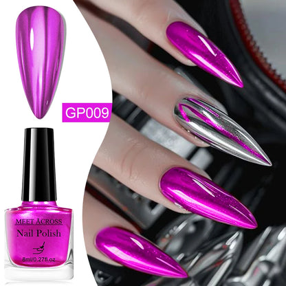 8ml Metallic Mirror Effect Nail Polish – Fast Drying Long-Lasting DIY Manicure Art, No Lamp Cure Nail Supplies