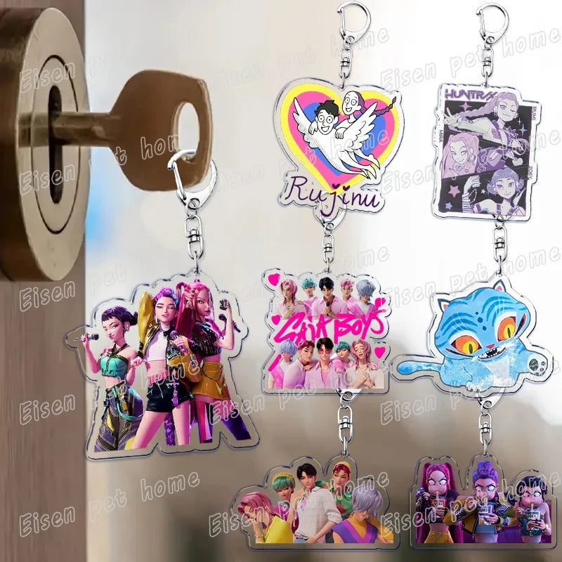 Kpop Demon Hunters Huntrix Saja Boys Keychain Bag Charm Rumi Zoey Jinu Ramen Keyring Fans Gift