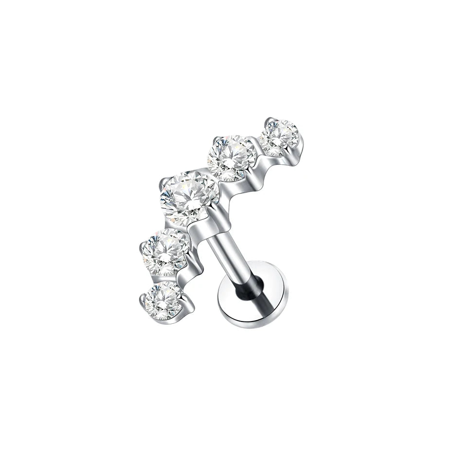 Titanium CZ Tragus & Helix Stud – Internally Threaded Labret Lip Ring Piercing Earring (1PC)