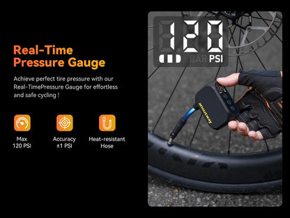 Anoutway AT1 Pro Mini Electric Bike Pump – Cordless Tire Inflator with Screen, 120PSI Max, 25-Min Fast Charging, 450mAh Battery