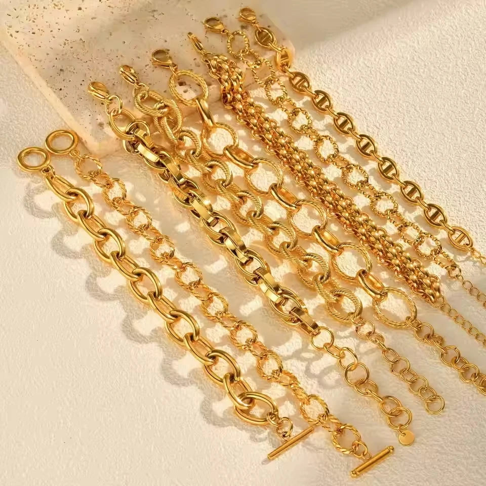 Women’s Chunky Gold Toggle Chain Bracelet – Stainless Steel OT Buckle Link Bracelet, Tarnish-Free Bold Fashion Jewelry
