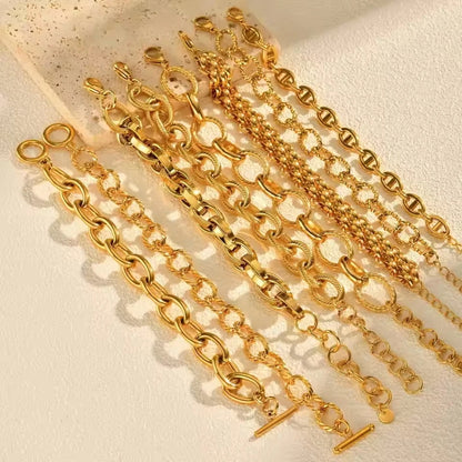 Women’s Chunky Gold Toggle Chain Bracelet – Stainless Steel OT Buckle Link Bracelet, Tarnish-Free Bold Fashion Jewelry