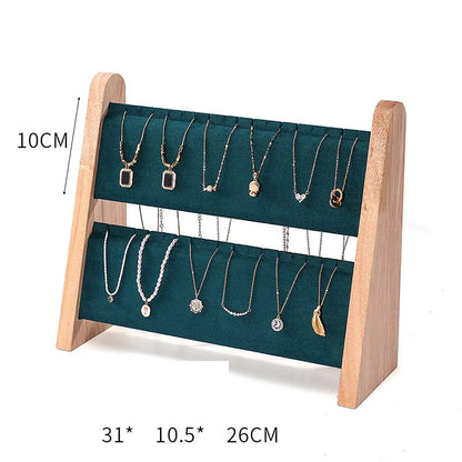2-Layer Wooden Slope Jewelry Display Stand – Necklace & Pendant Organizer Rack Tray