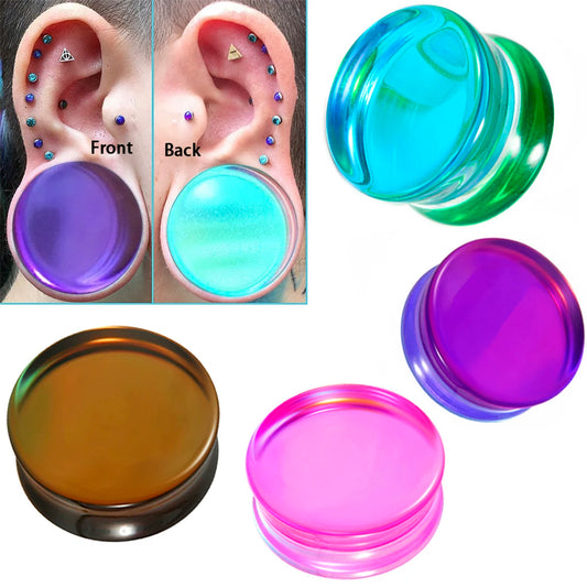 Natural Glass Double Flared Ear Plugs – Colorful Ear Tunnel Gauge Expanders Body Piercing Jewelry