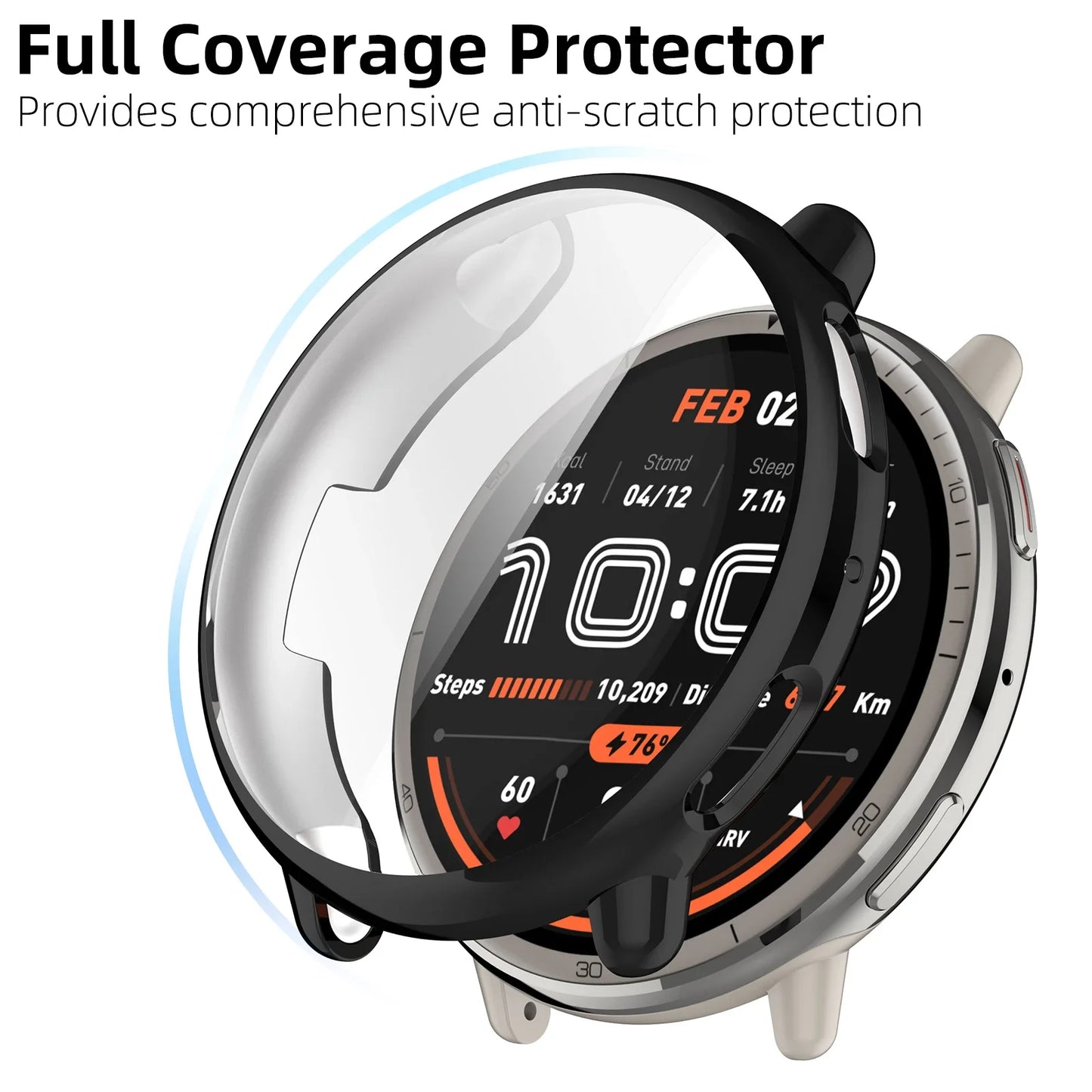 Soft TPU Case for Amazfit Active 2 – All-Around Protective Bumper Cover with Built-In Screen Protector