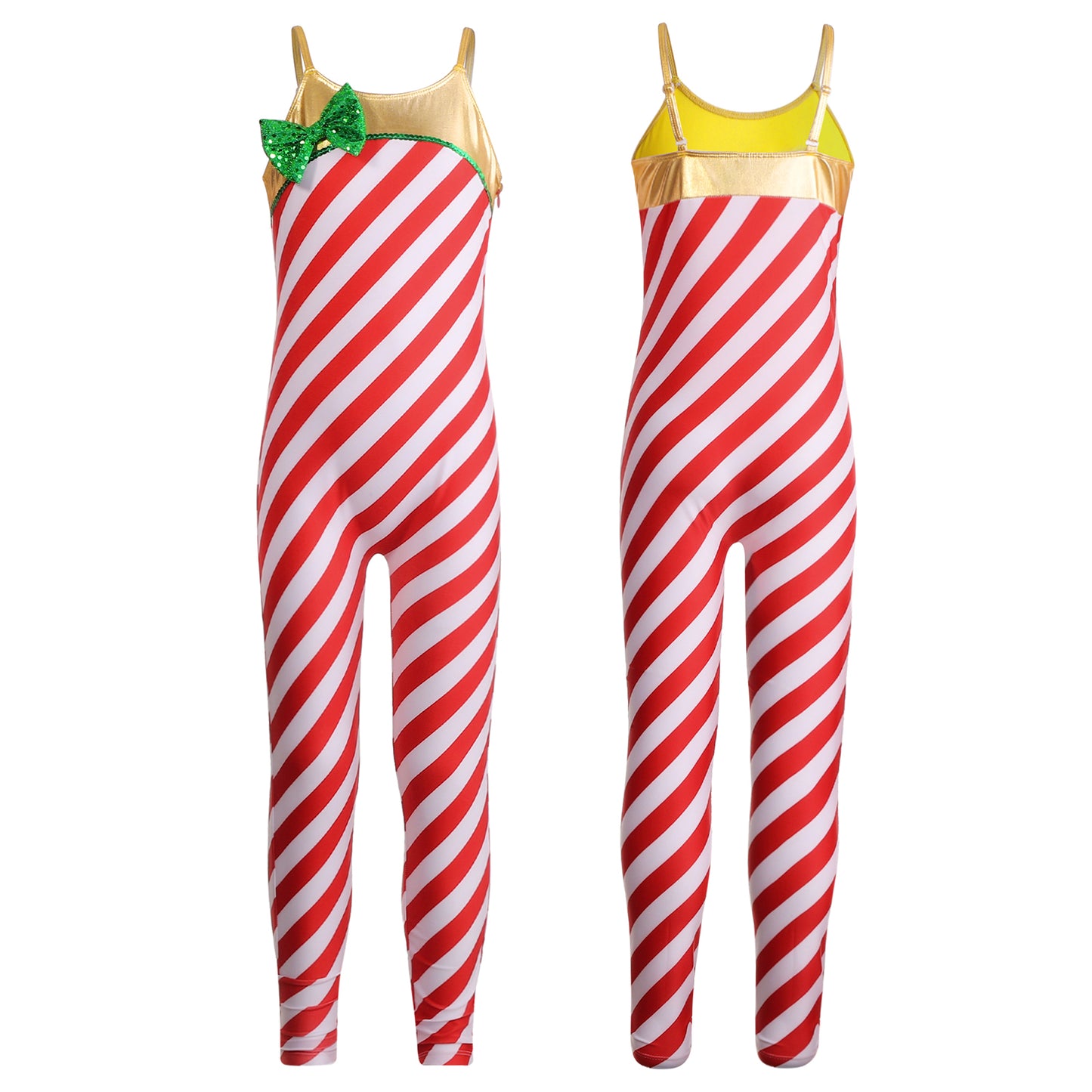 Kids Candy Cane Striped Christmas Tutu Leotard — Sequined Santa Bodysuit for Ballet & Gymnastics