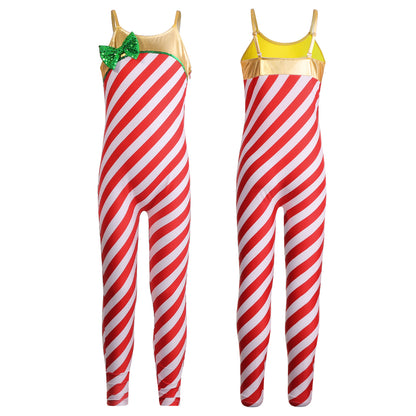 Kids Candy Cane Striped Christmas Tutu Leotard — Sequined Santa Bodysuit for Ballet & Gymnastics