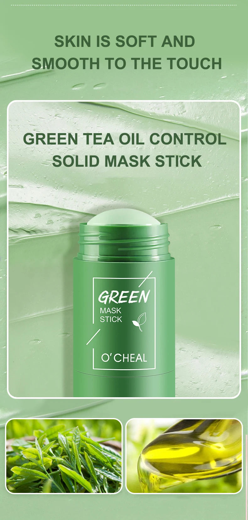 Green Tea & Honey Peach Facial Mask Stick – Pore Cleansing, Moisturizing & Charcoal Mud Mask