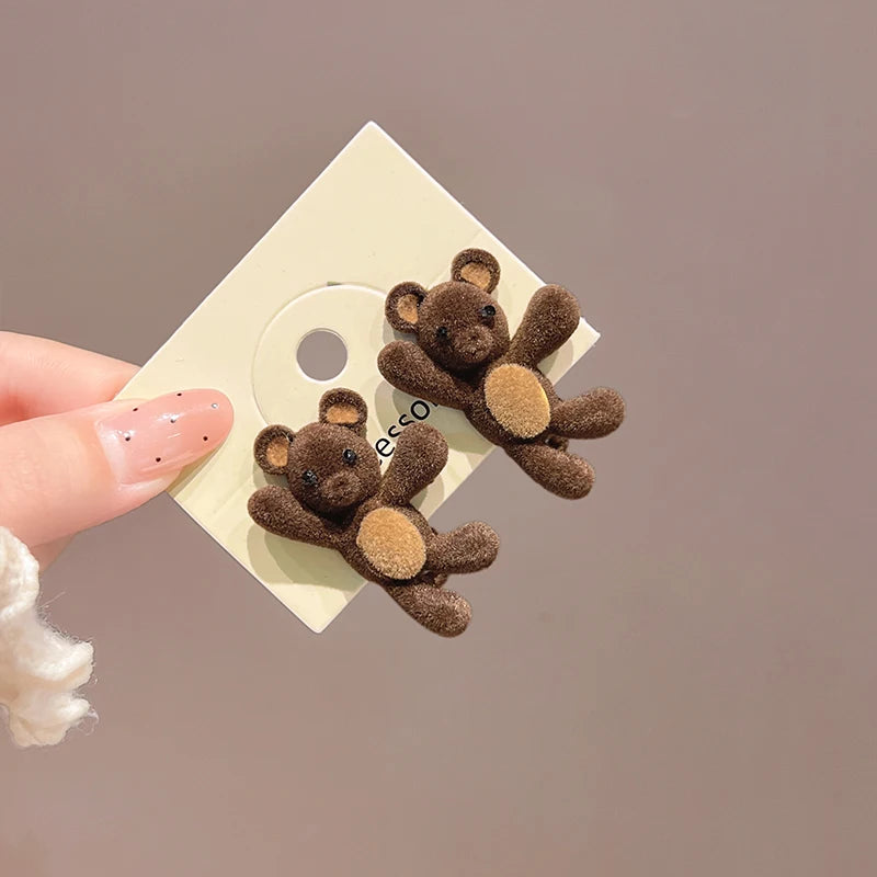 Cute Cartoon Bear & Rabbit Hair Clips - Adorable Animal-Shaped Side Duckbill Clips for Girls