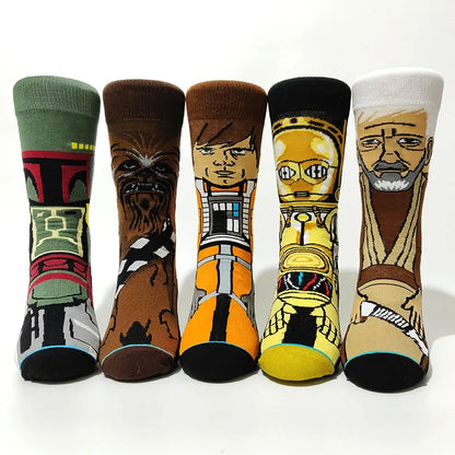 Cartoon Anime Crew Socks - 5 Pairs Unisex Hip Hop Street Style Novelty Casual Socks for Men and Women