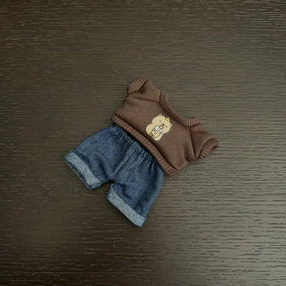 17cm Labubu Doll Clothes – Black Luxury Trendy Outfit with T-Shirt, Jeans & Shoes