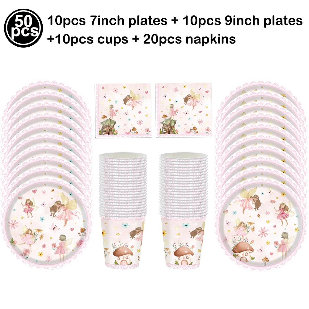 Pink Butterfly Fairy Party Tableware Set – Disposable Plates, Cups & Napkins for Birthday, Wedding & Baby Shower Decor