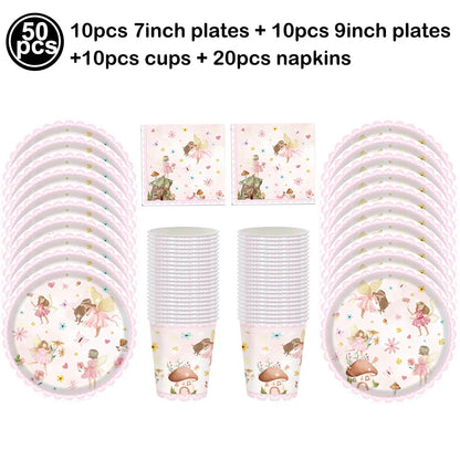Pink Butterfly Fairy Party Tableware Set – Disposable Plates, Cups & Napkins for Birthday, Wedding & Baby Shower Decor