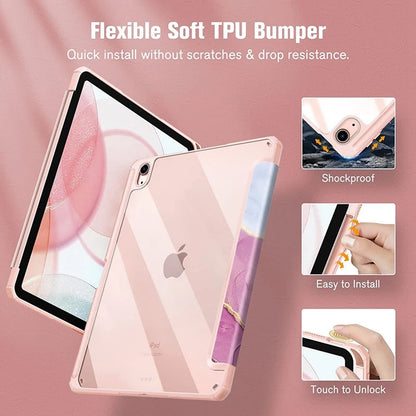 Smart PU iPad Case - Transparent Protective Cover for iPad Air Pro 11 Inch 10.9 10.2 9.7 Models with Stand