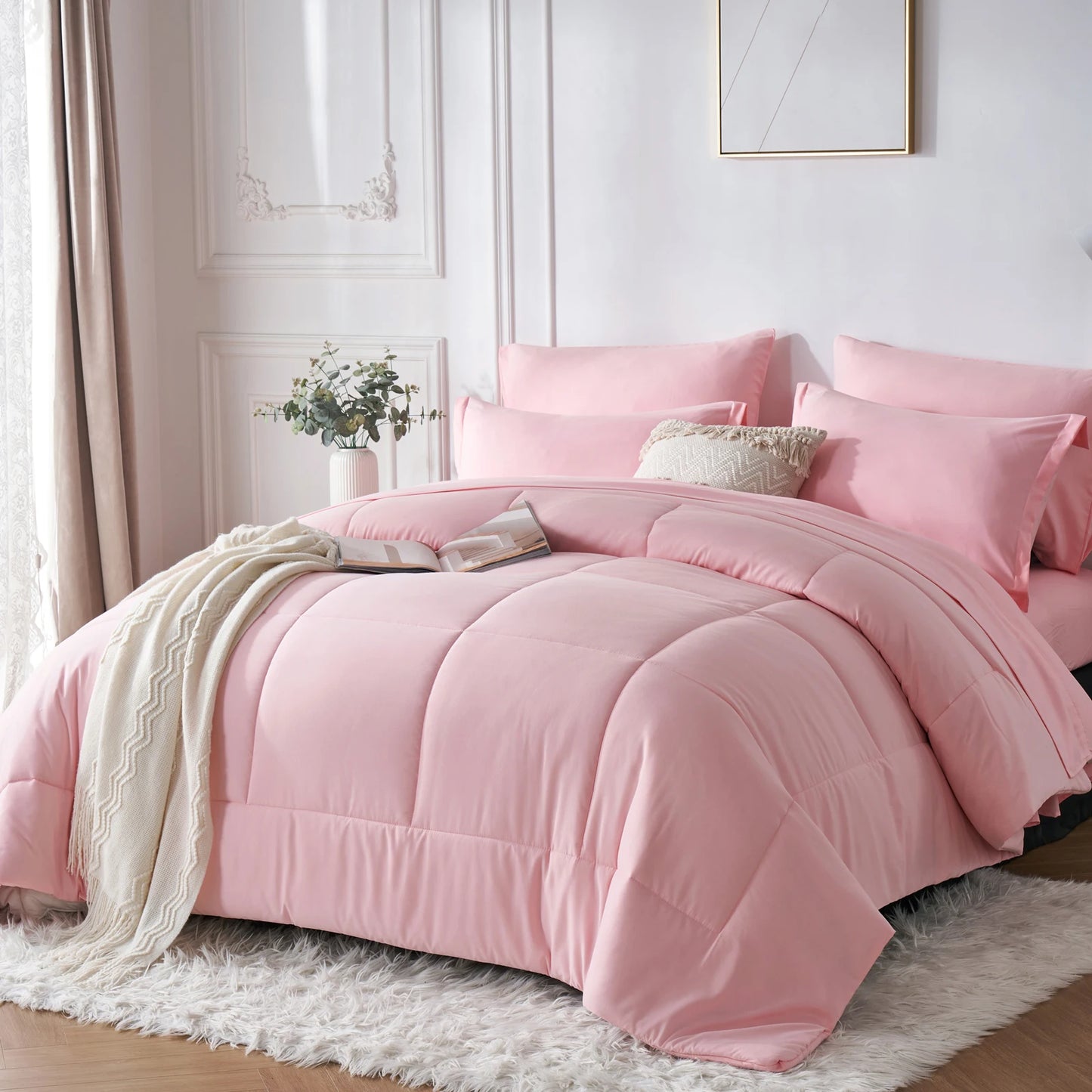7-Piece Queen Bed-in-a-Bag Comforter Set — Solid Geometry Comforter, Sheets & Pillowcases, Stylish Bedroom Gift